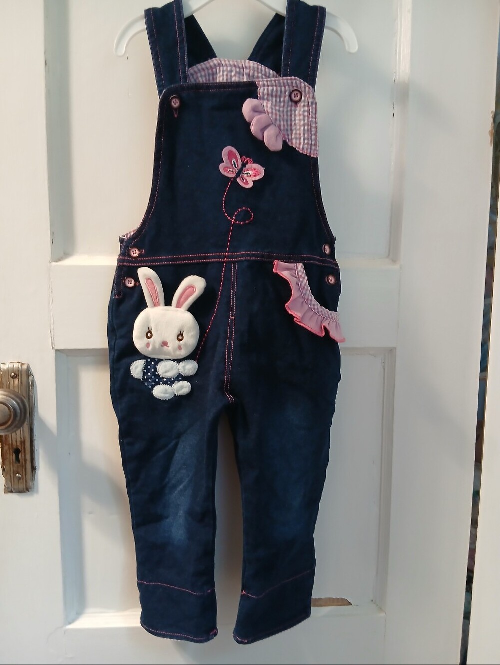 2/$18 Overalls Toddler Girls Stretchy Jean Clothing Cute Bunny Butterfly Decal